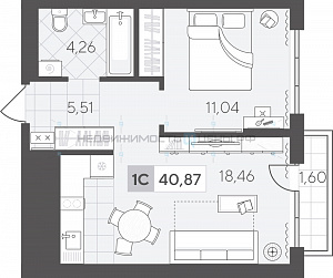 1 комн., 40.87м2, 5/17, Скандиа. Квартал в Комарово Парк, Тюмень