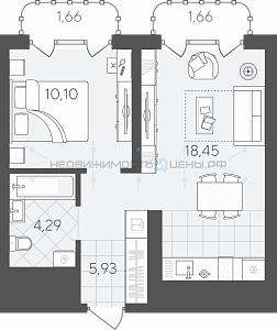 1 комн., 42.09м2, 16/24, Скандиа. Квартал в Слободе, Тюмень