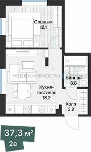 1 комн., 37.34м2, 4/4, Эклипт, Тюмень