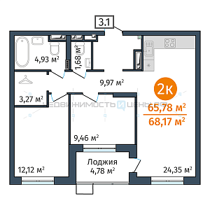 2 комн., 65.78м2, 13/24, Док (DOK), Тюмень