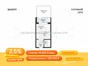 Студия, 25.2м2, 1/4, Эклипт, Тюмень