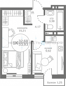 1 комн., 32.68м2, 8/17, Меридиан Юг, Тюмень