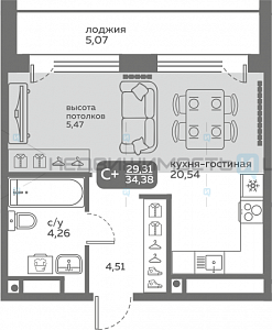 1 комн., 29.31м2, 20/20, Меридиан Слобода, Тюмень