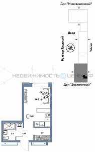 Студия, 24.67м2, 5/15, Домашний, Тюмень