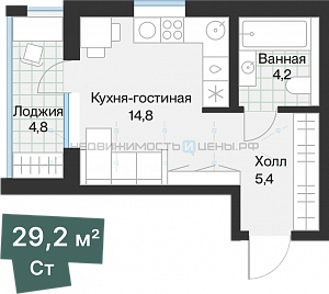Студия, 26.77м2, 2/4, Эклипт, Тюмень