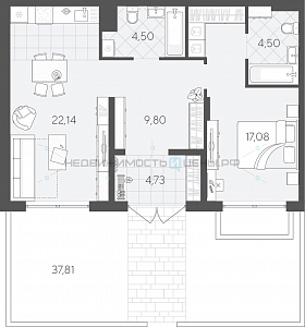1 комн., 62.75м2, 1/9, Скандиа. Квартал в Комарово Парк, Тюмень