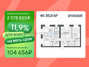 4 комн., 95.9м2, 9/14, Дружеский, Тюмень