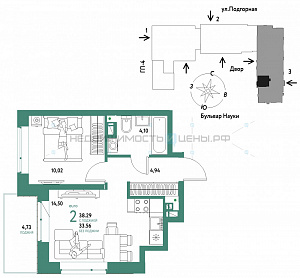 2 комн., 38.29м2, 16/16, Авторский, Тюмень