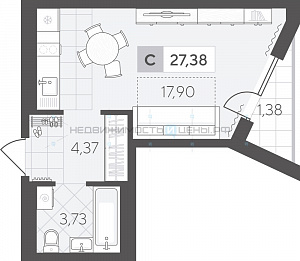 Студия, 27.38м2, 9/17, Скандиа. Квартал в Комарово Парк, Тюмень