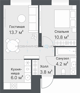 2 комн., 38.5м2, 13/14, Дружеский, Тюмень