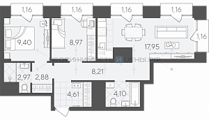 3 комн., 64.89м2, 23/25, Скандиа. Дом на берегу Туры, Тюмень