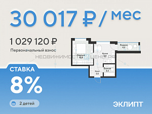 1 комн., 31.4м2, 3/4, Эклипт, Тюмень