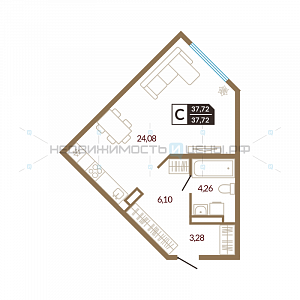1 комн., 37.72м2, 2/4, Озерный, Тюмень