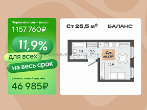 Студия, 25.5м2, 23/23, Баланс, Тюмень