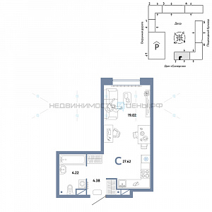 Студия, 27.62м2, 11/16, Юнион, Тюмень