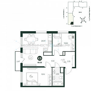 3 комн., 61.13м2, 17/18, Игрим, Тюмень