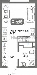 1 комн., 21.8м2, 7/20, Меридиан Слобода, Тюмень