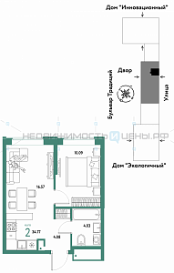 2 комн., 34.77м2, 5/15, Домашний, Тюмень