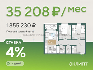2 комн., 66.5м2, 3/4, Эклипт, Тюмень