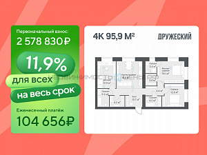 4 комн., 95.9м2, 8/14, Дружеский, Тюмень