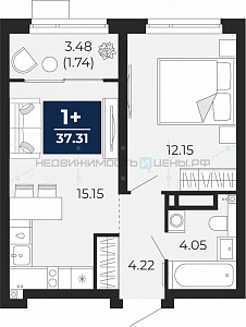 1 комн., 37.31м2, 18/22, Тюмень