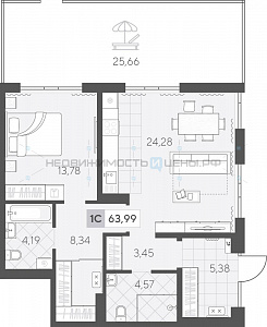 1 комн., 71.07м2, 1/4, Скандиа. Квартал у озера, Тюмень