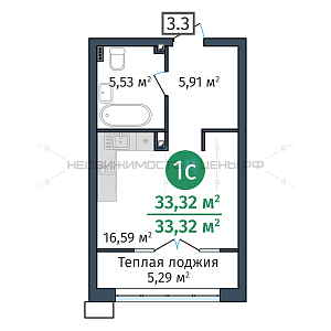 Студия, 33.32м2, 2/24, Док (DOK), Тюмень