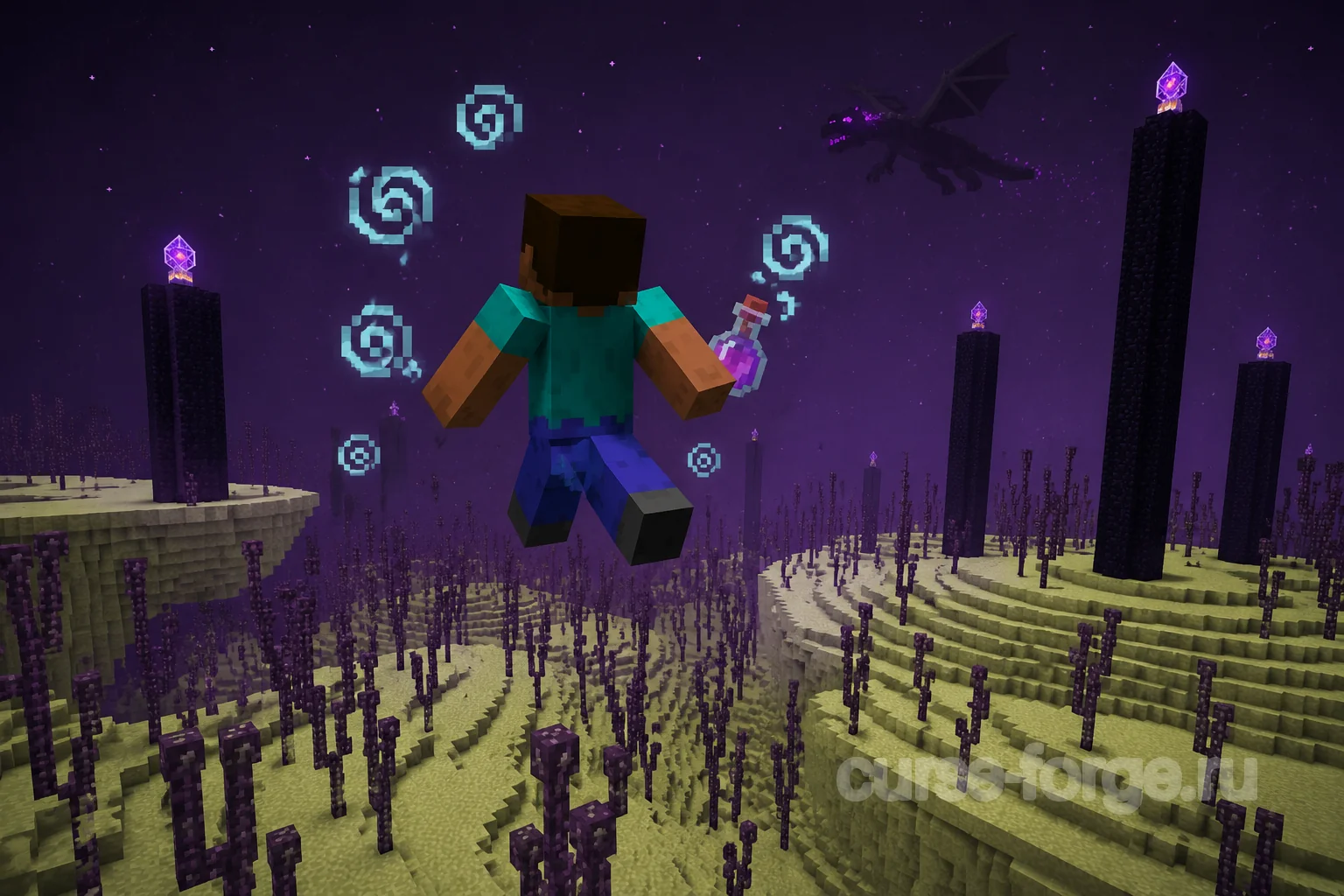 Игрок Minecraft плавно падает с эффектом зелья