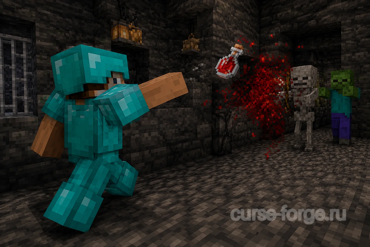 Игрок бросает взрывное зелье Minecraft