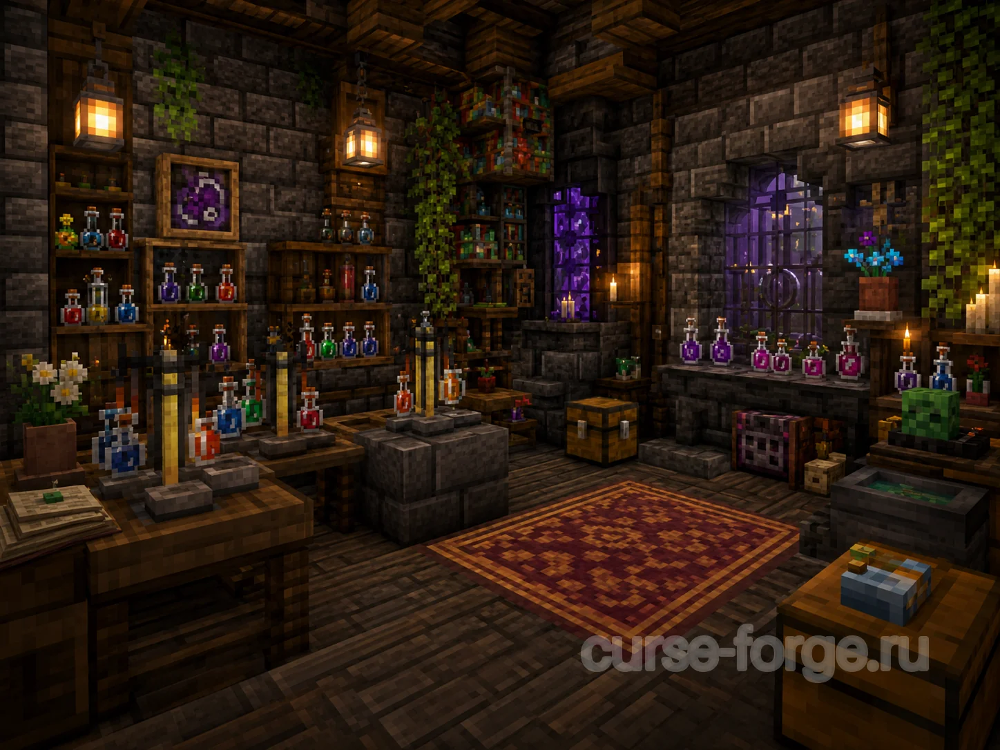 Красивый интерьер лаборатории алхимика Minecraft