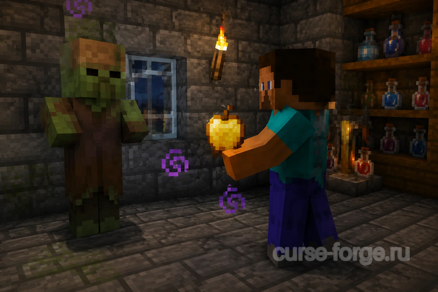 Лечение зомби жителя Minecraft