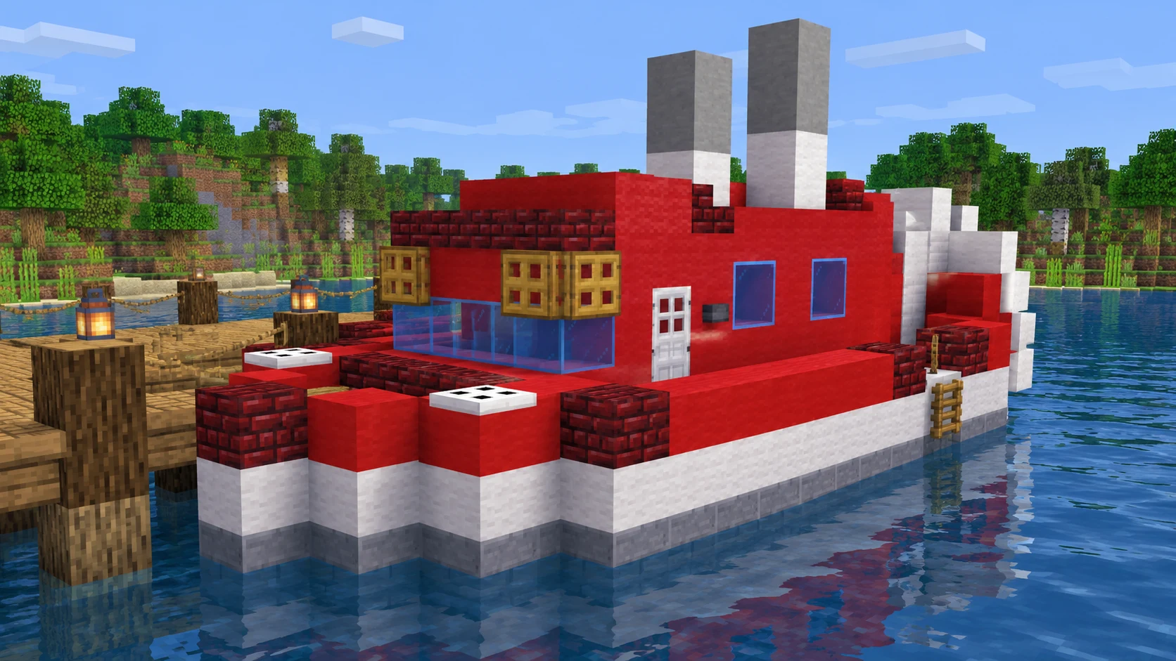 Как построить буксир с каютой в Minecraft