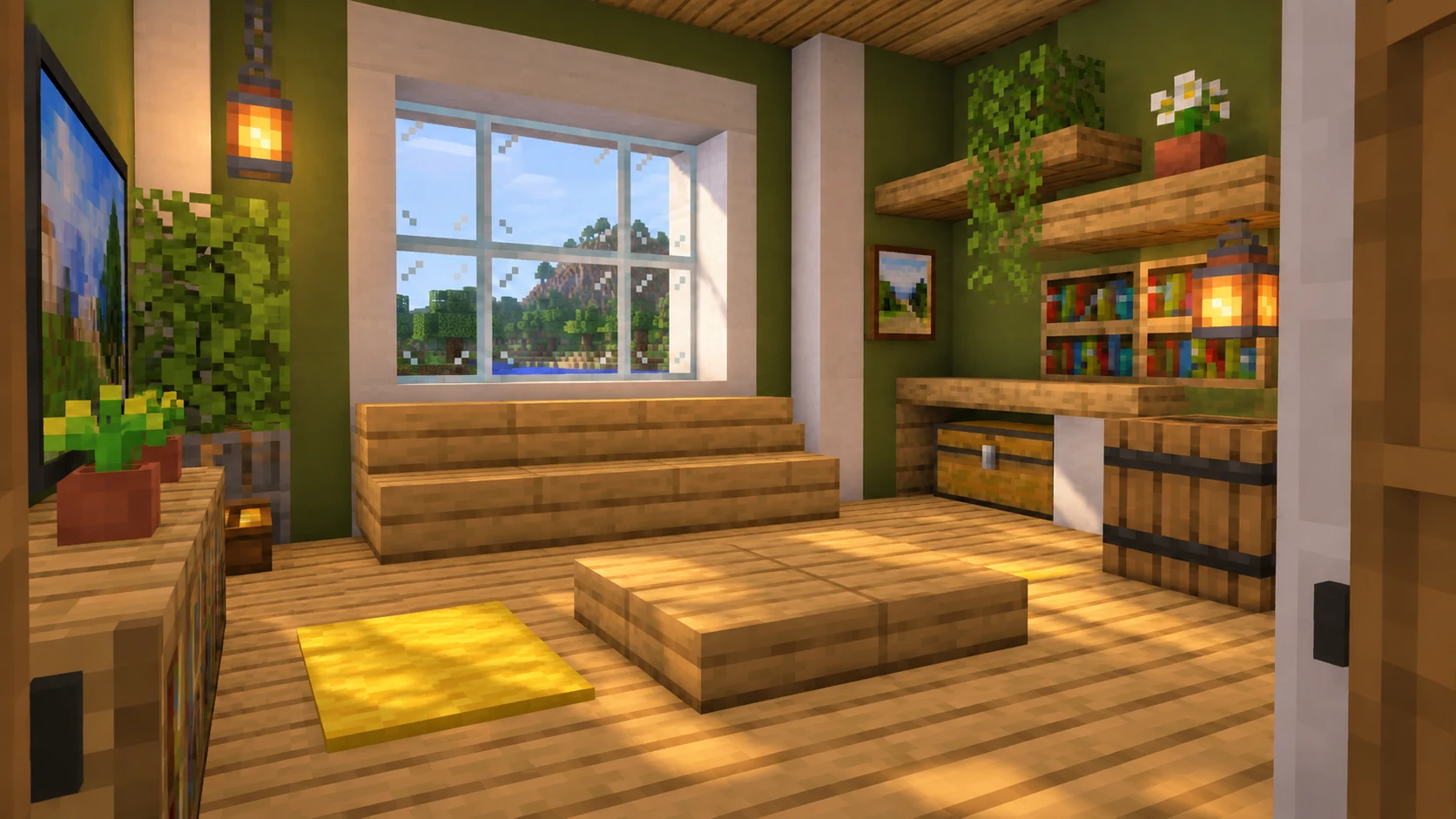 Мебель для гостиной в Minecraft без модов: диван, стол и полки