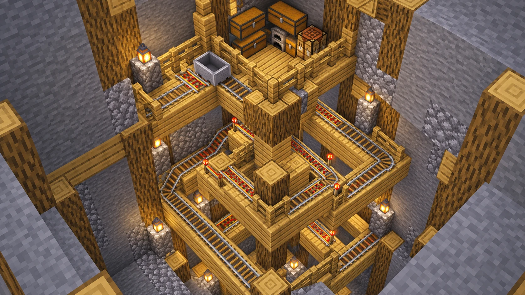 Как построить спиральную железную дорогу в шахту Minecraft