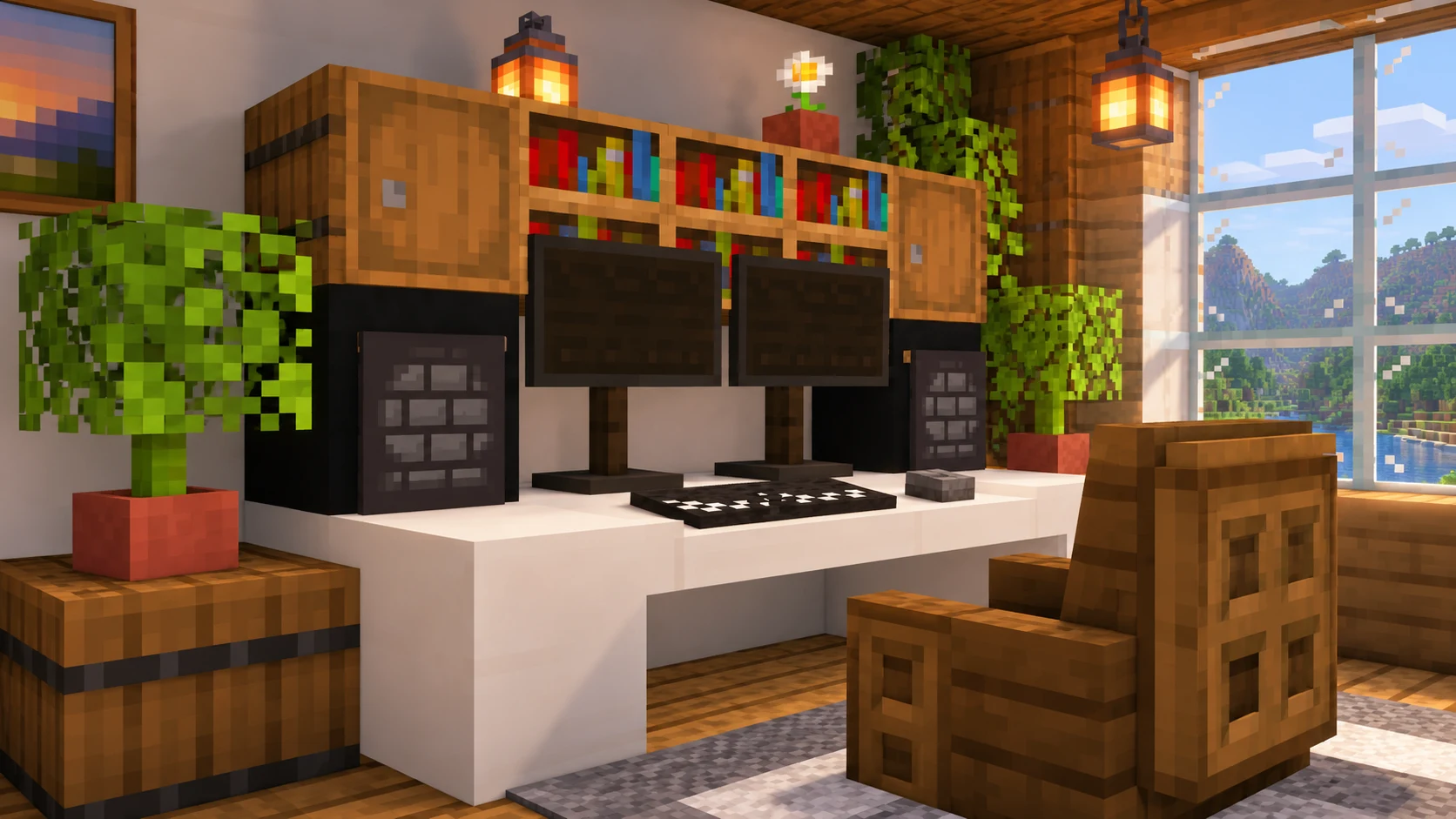 Как сделать компьютер в Minecraft без модов: стол, мониторы и клавиатура