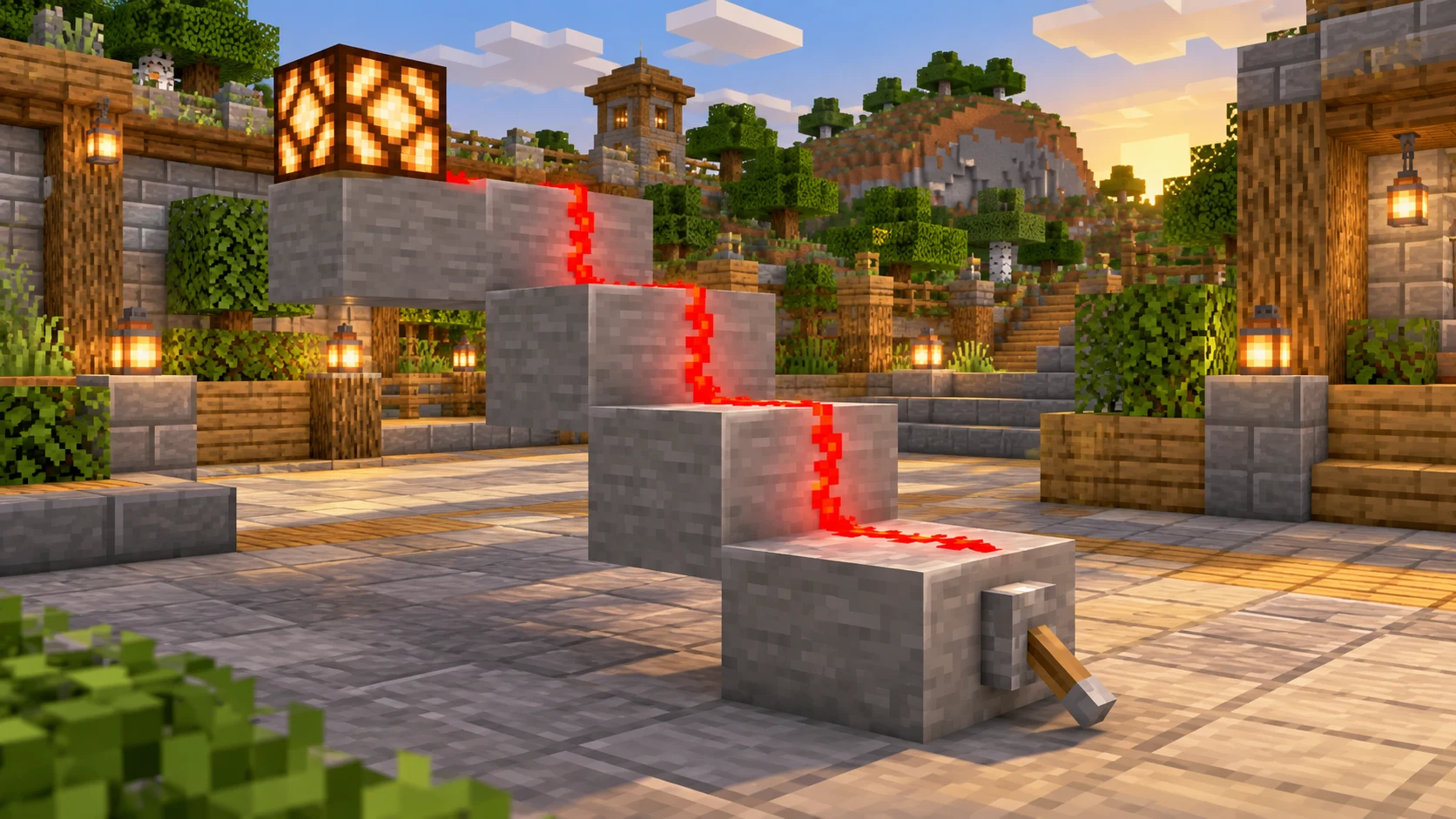 Как передать сигнал редстоуна вверх и вниз в Minecraft