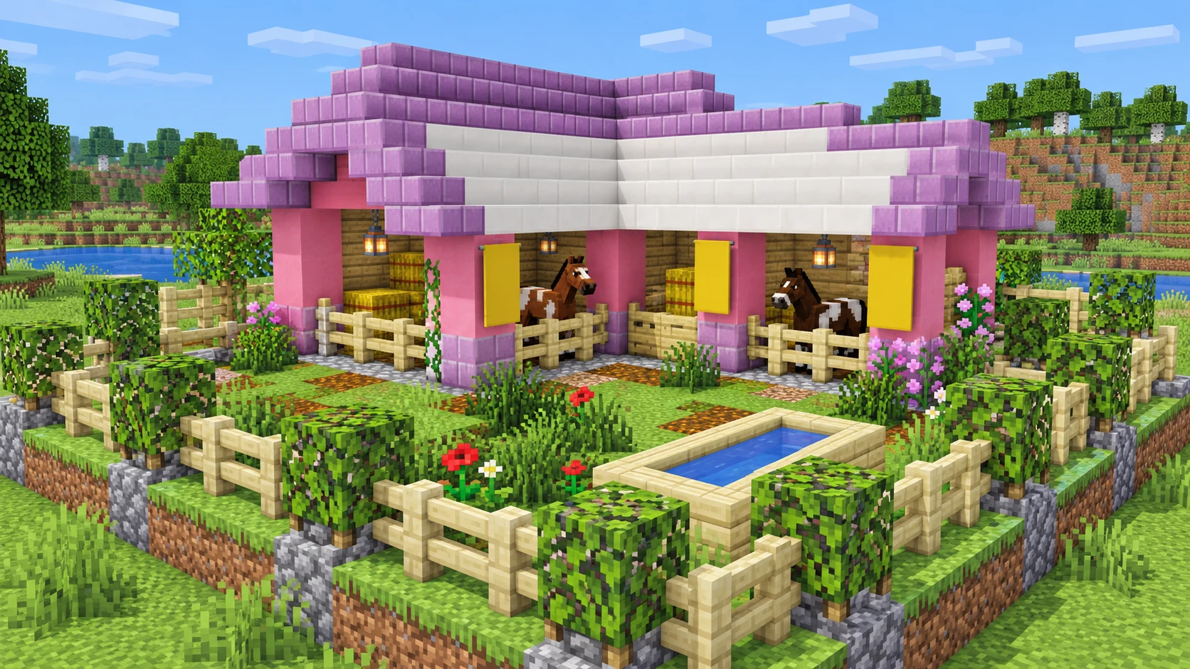 Как построить конюшню с загонами в Minecraft