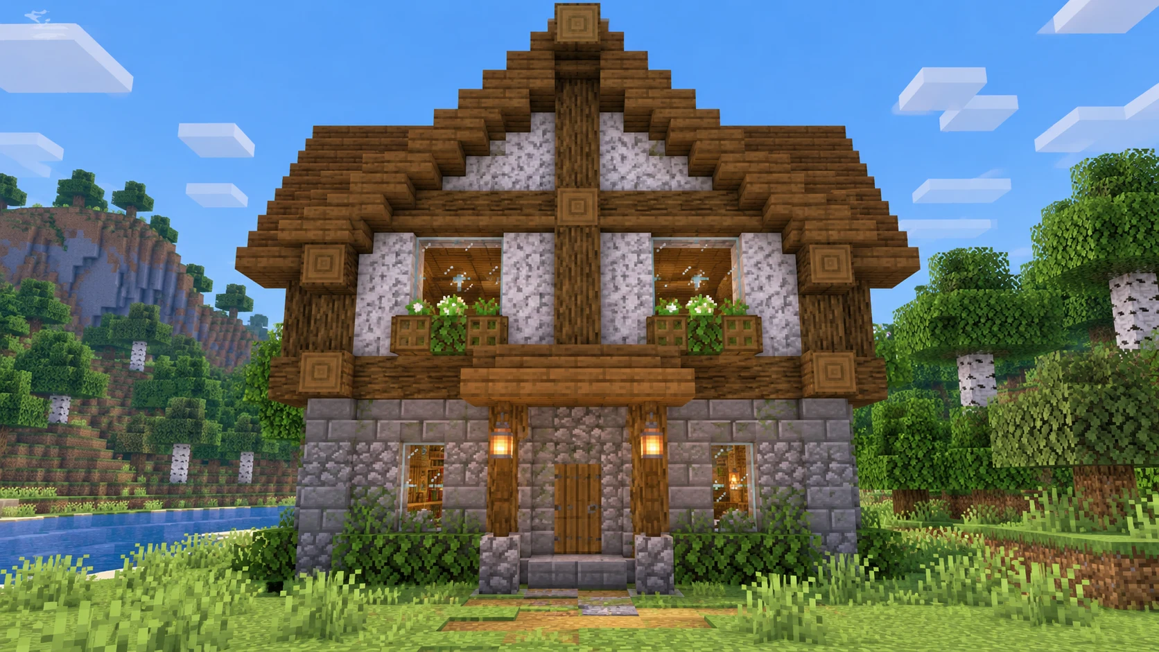 Двухэтажный средневековый дом в Minecraft: план и строительство