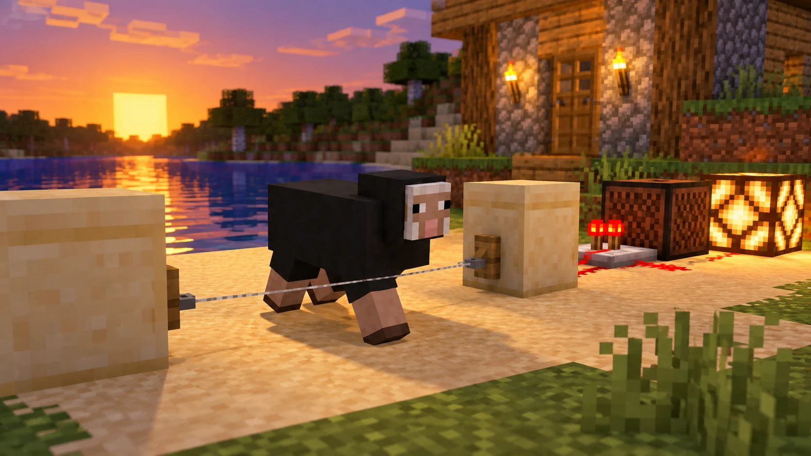 Сигнализация на растяжке в Minecraft: свет и звук у входа