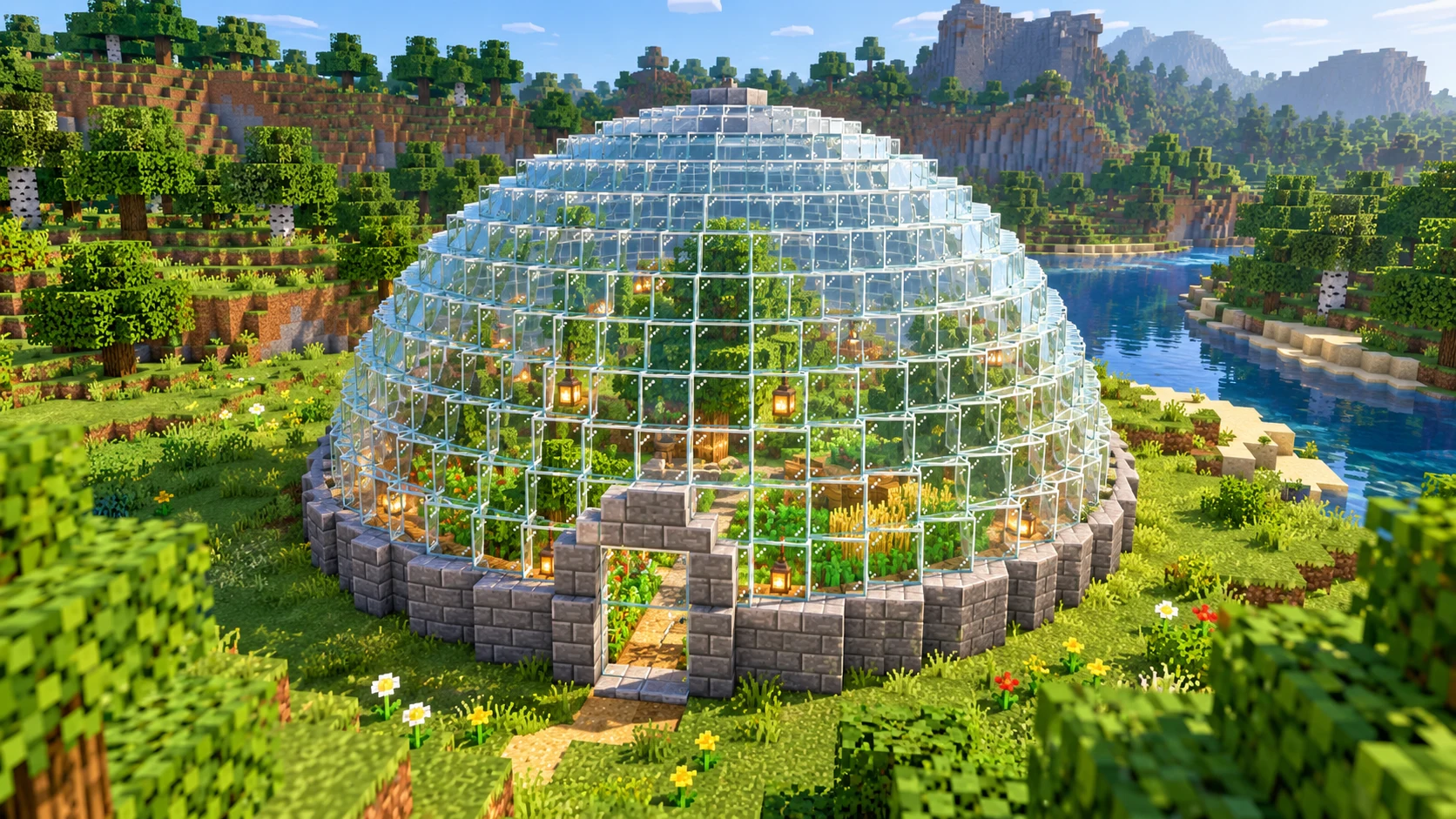 Как построить сферу и стеклянный купол в Minecraft