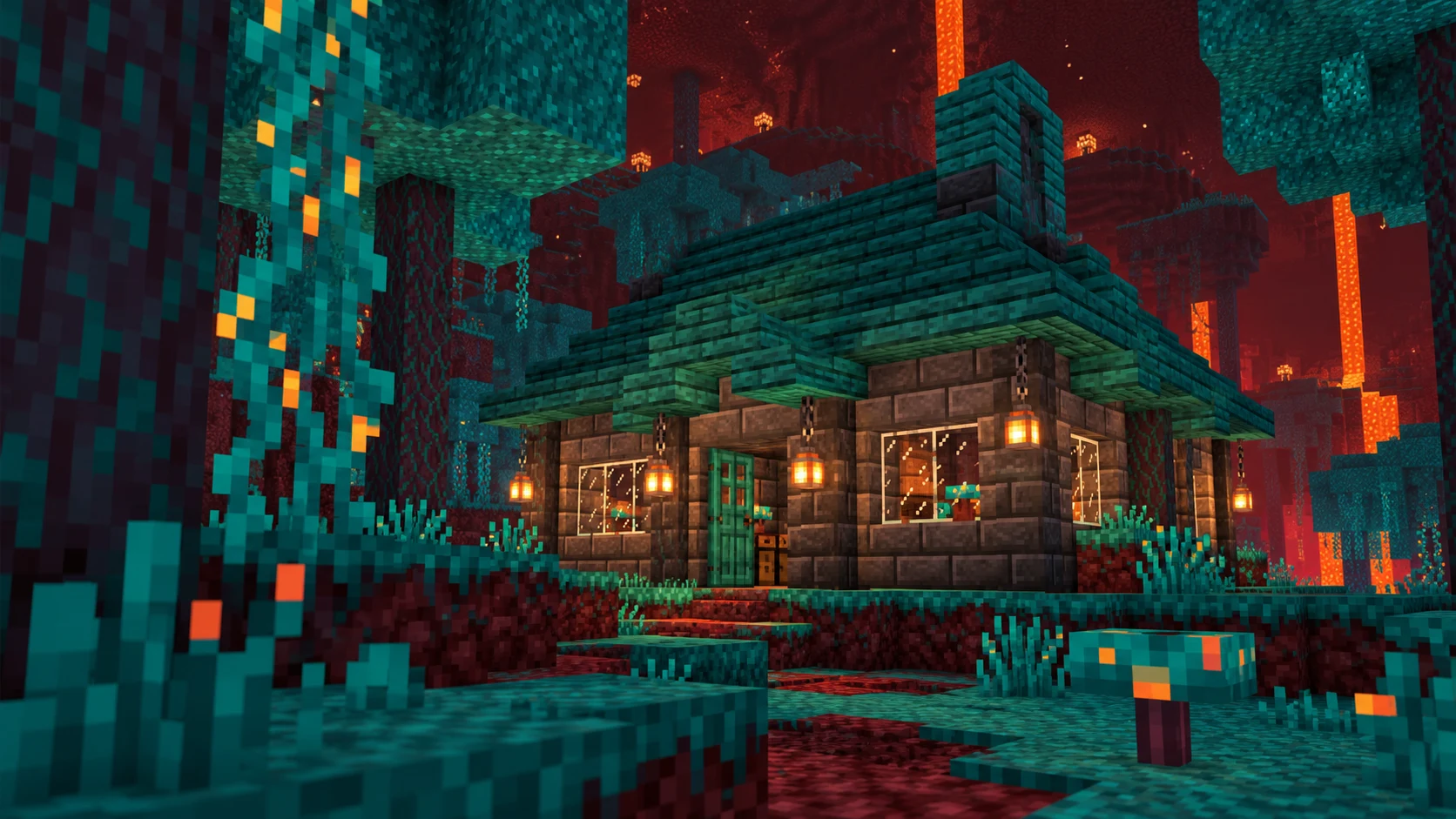 Как построить уютный дом в искажённом лесу Minecraft