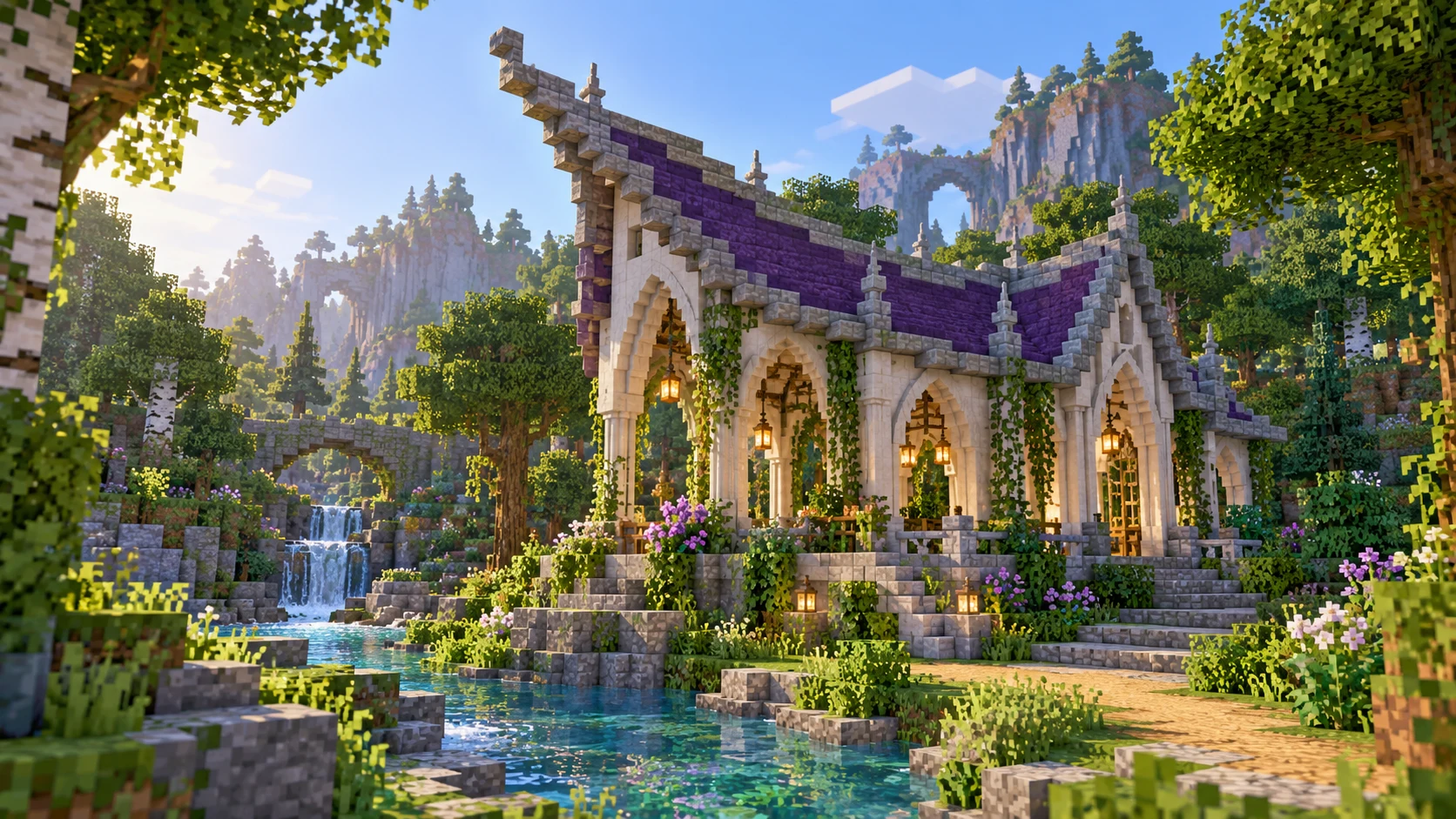 Эльфийский стиль в Minecraft: арки, крыши и природные формы