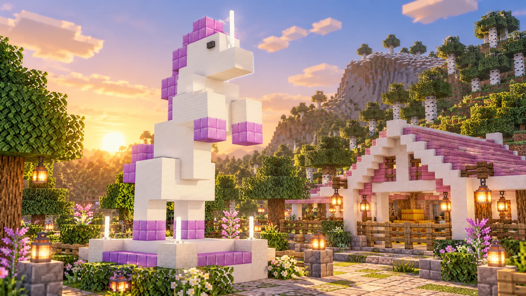 Как построить статую единорога в Minecraft
