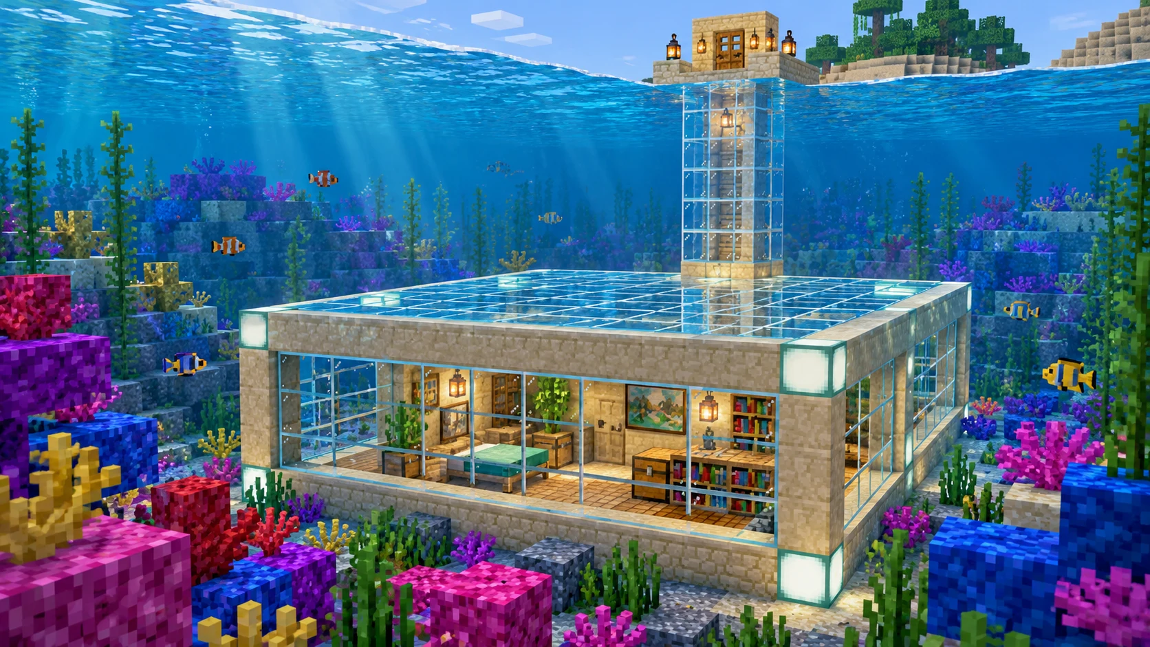 Как построить подводный дом в Minecraft и осушить комнаты