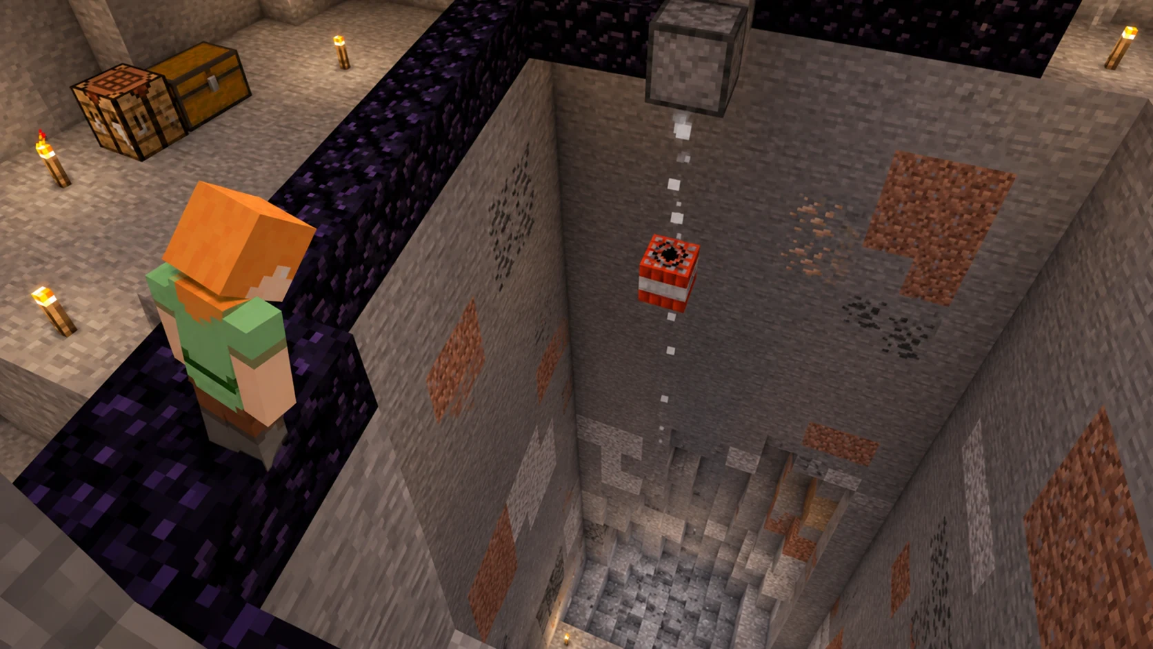 Стационарная TNT-шахта Minecraft: выпуск вниз и медленный таймер