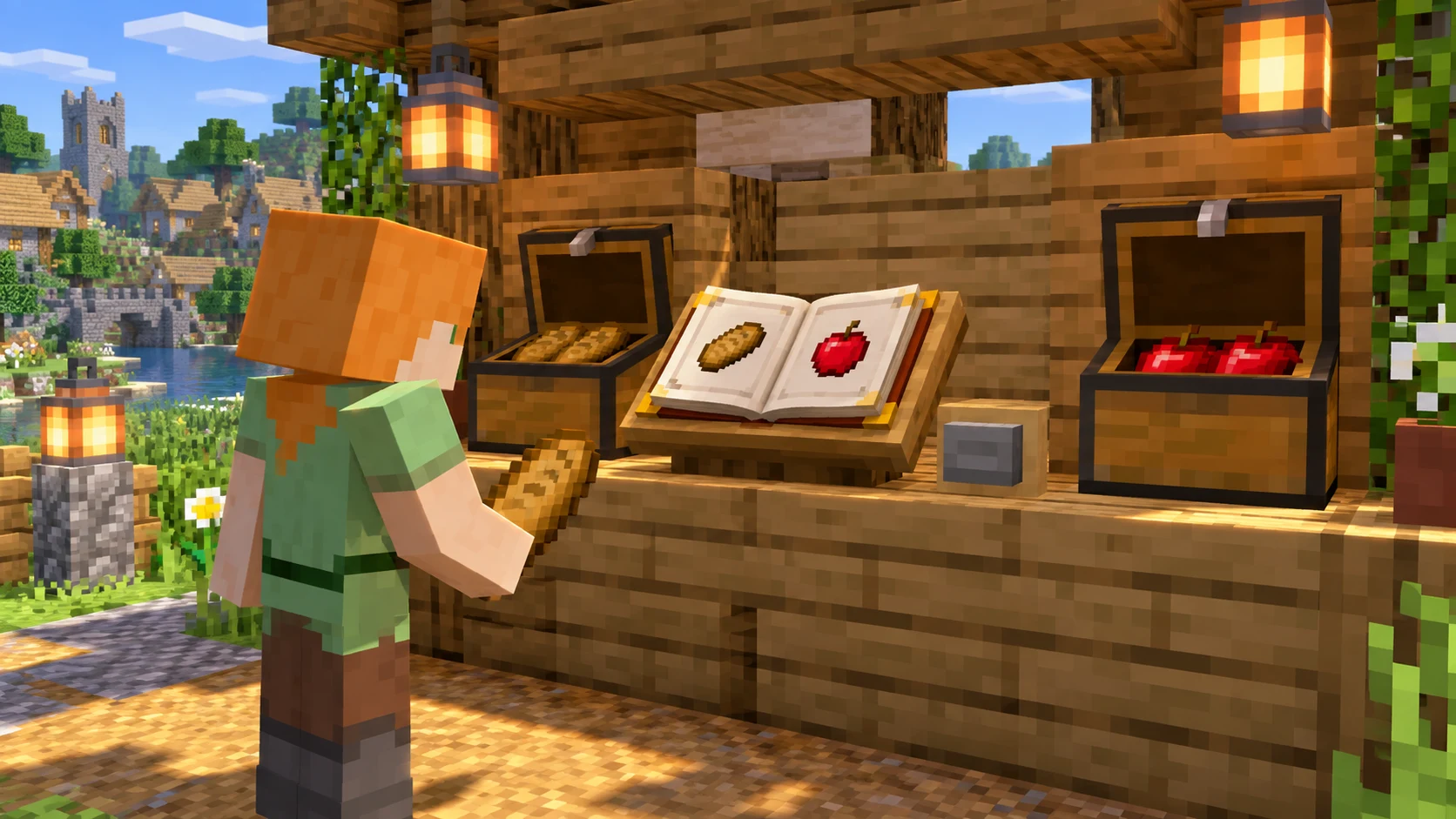 Пюпитр-селектор Minecraft: два товара и кнопка выдачи