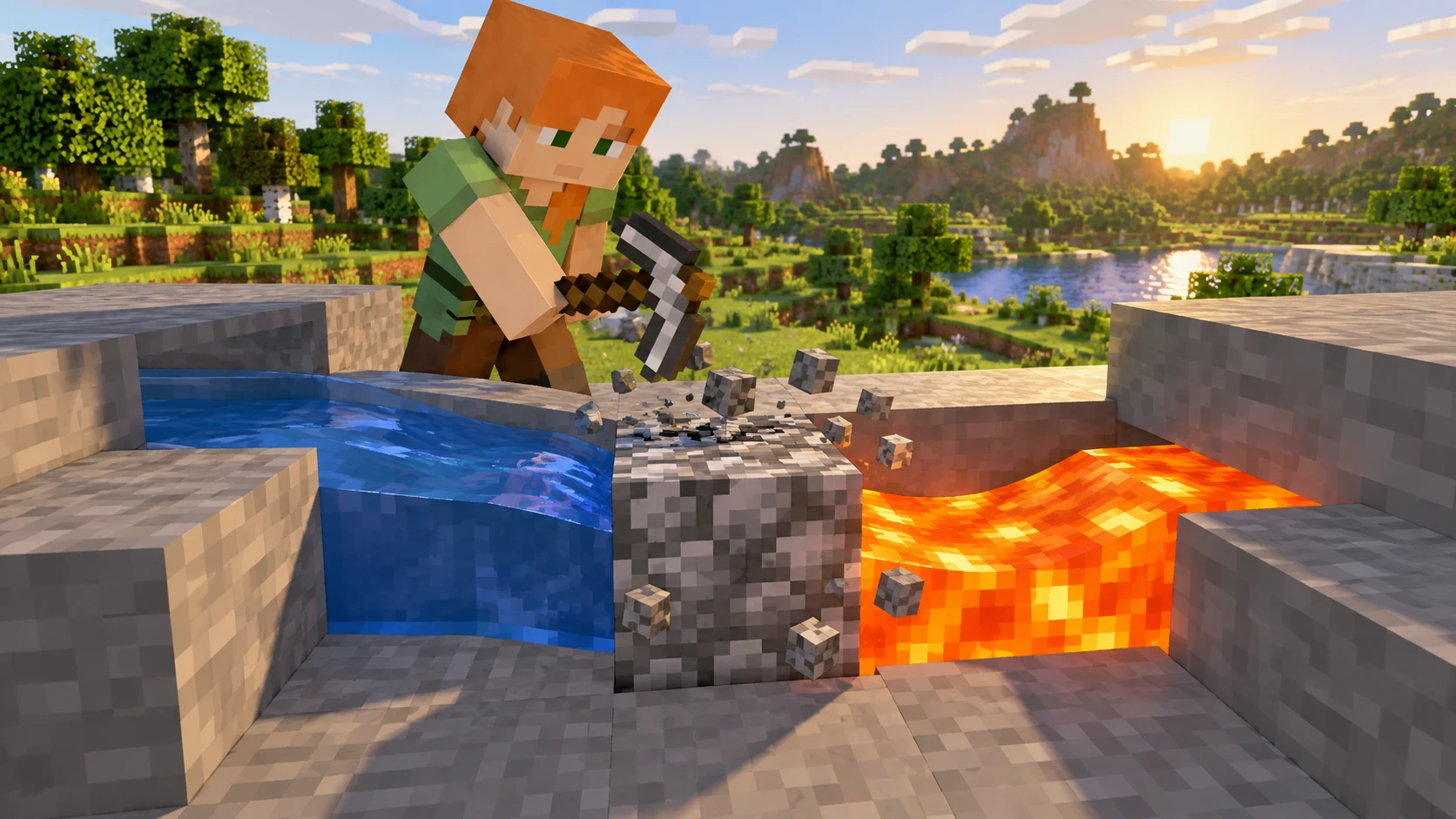 Генераторы булыжника, камня и базальта в Minecraft