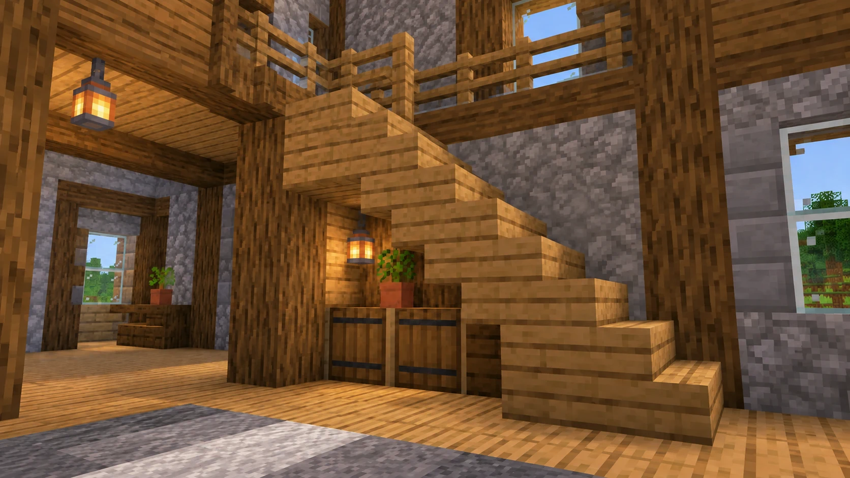 Как сделать компактную лестницу и использовать место под ней в Minecraft