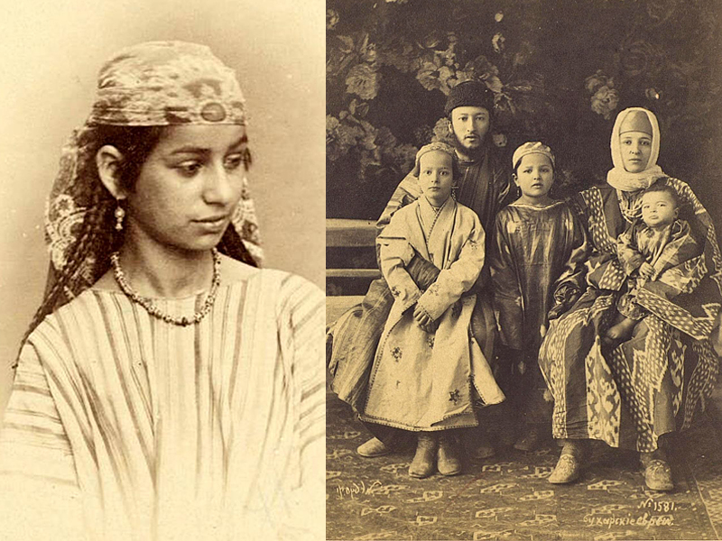 Слева: Молодая еврейка Малка. 1871—1872 гг. Справа: Семья бухарских евреев. 1890—1910-е гг. 