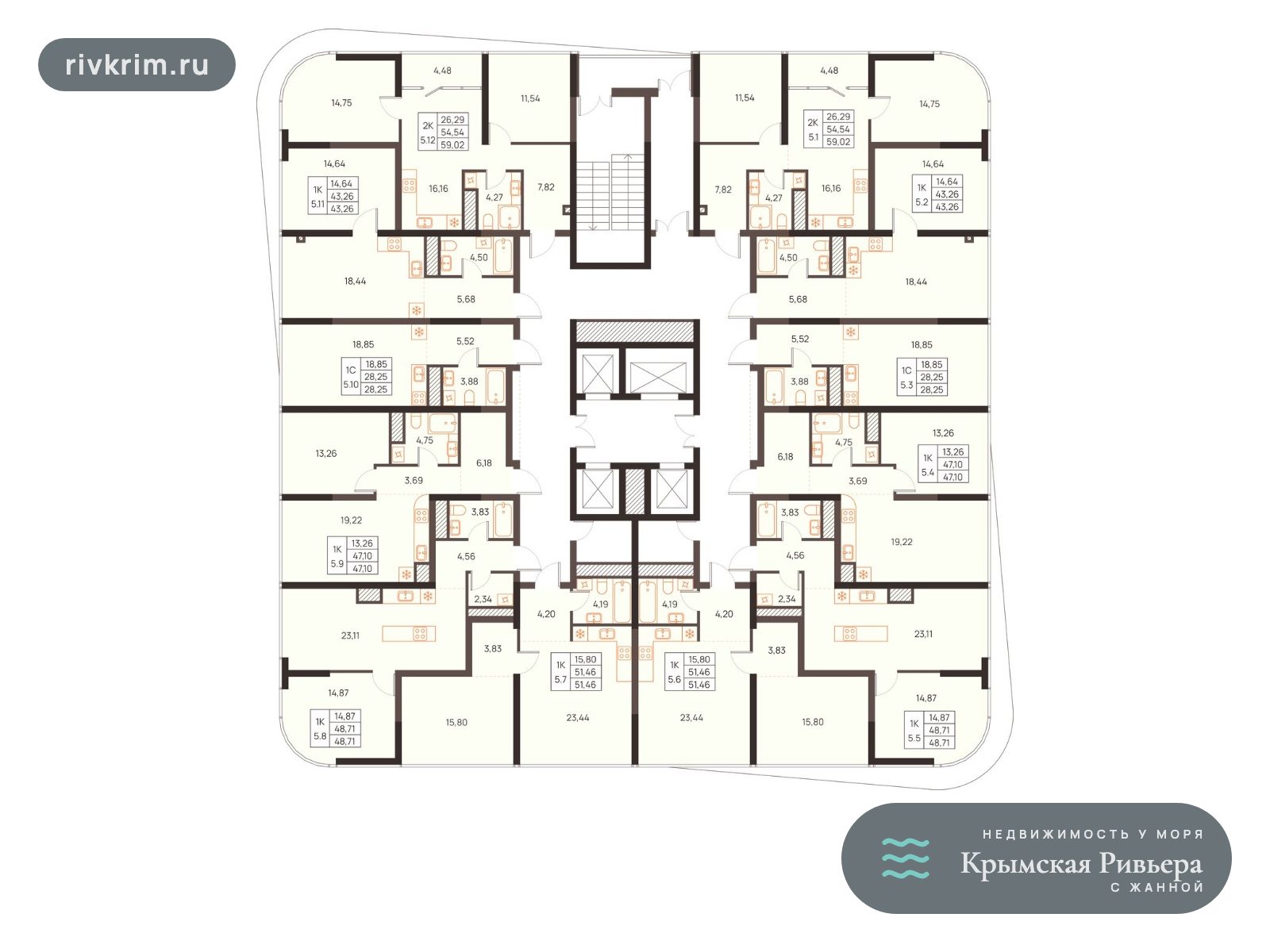 Евпатория ЖК «Западный Проспект 82» 1-комнатная квартира 51 м², 5 этаж